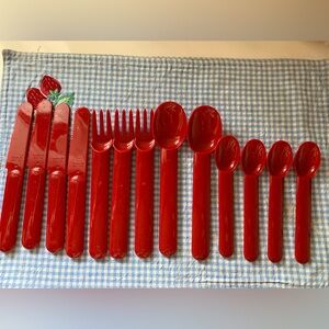 Vintage BODUM JORGENSEN Lot Of 13 Picnic Melamine Cutlery Flatware Swiss in Red